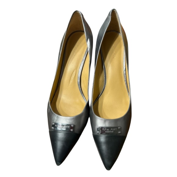 Coach Black Silver Pointed Toe Kitten Heel Pumps Women's Size 9B - Picture 9 of 11